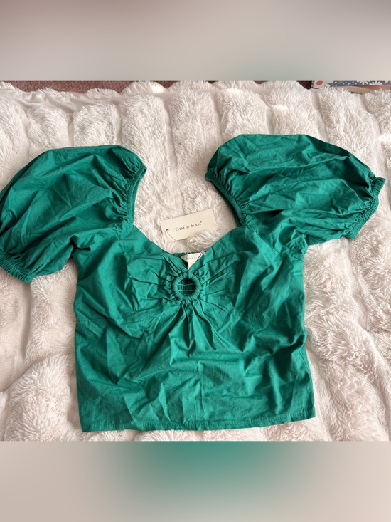 Sim & Sam Tops - Sia & Sam Emerald Green Puff Sleeve Crop Top